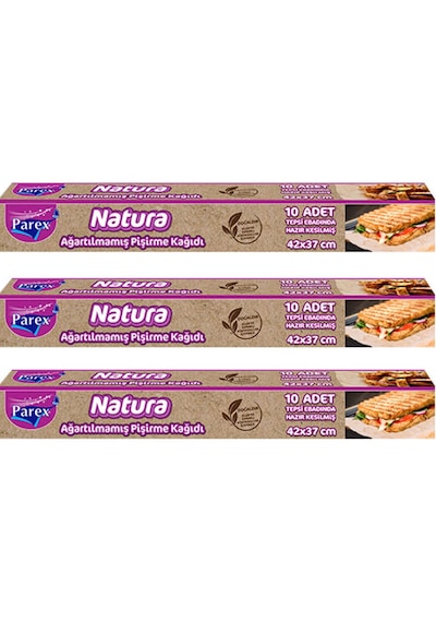 Parex Natura Ağartılmamış Hazır Kesim Pişirme Kağıdı 3 x 10’lu