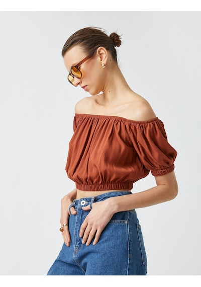 Koton Kısa Kollu Crop Bluz Kahverengi 2yak68602pw Kahve Koton Kısa Kollu Crop Bluz Kahverengi 2yak68602pw Kahve