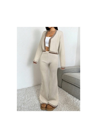 Flex Fashıon Kadın 2li Hırka Pantolon Trend Oversize Triko Takım Taş Rengi Taş Rengi - 752758313 Taş Rengi - 752758313 Taş Rengi