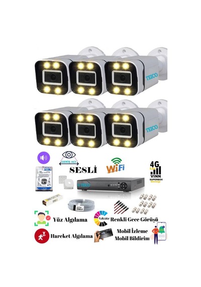 6 Kameralı 5 Mp Ultra Hd Sesli Güvenlik Kamera Seti Teico- 6605n