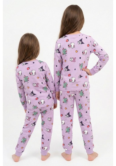 Cute Hello Kitty Ve Kuromi Desenli Kız Çocuk Pijama Takımı Lila