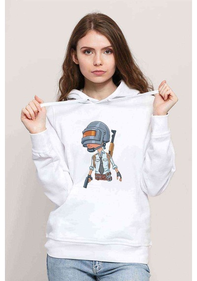 Pubg Pubg Baskılı Beyaz Kadın Kapşonlu Sweatshirt