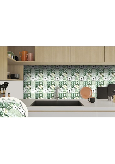 Tink Kendinden Yapışkanlı Karma Yeşil Londra Desenli Pvc Karo 30x30