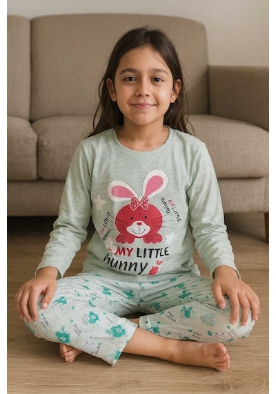 Çocuk Pijama Takımı %100 Pamuk Turkuaz