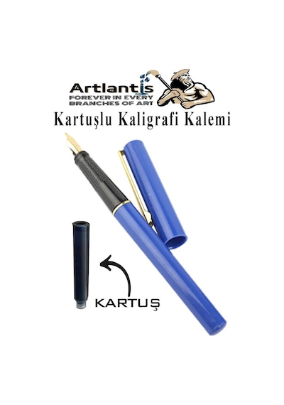 Kaligrafi Kalemi 1 Adet Kartuşlu Kesik Uçlu Dolma Kalem Calligraphy Kalem Seti Hat Yazma Tasarım Sanat Kalemi Hattat Mavi