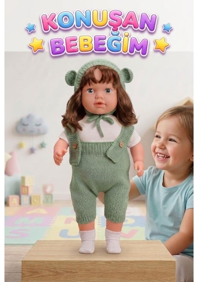 Konuşan Bebeğim 60 Cm Türkçe Konuşan Örgü Tulum Ve Şapkalı Kafası Bacakları Kolları Et Oyuncak Bebek 05521482
