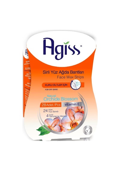 Agiss Orchide Blossom Kuru Ciltler için Yüz Bölgesi Sir Ağda Bantları 24'lü + Temizleme Mendili 4'lü