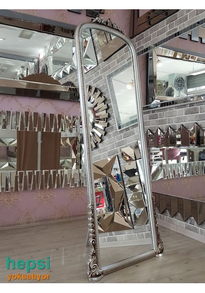 Matmazel Model Gümüş Renk Varaklı Ayaklı Boy Aynası Gümüş