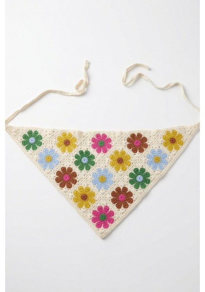Yazlık Çiçek Motifli Üçgen Triko Bandana Kadın Ayarlanabilir Saç Aksesuarı Çok Renkli