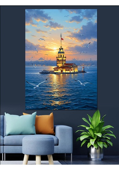 Ahşap Tablo Kız Kulesi Ve İstanbul Denizi