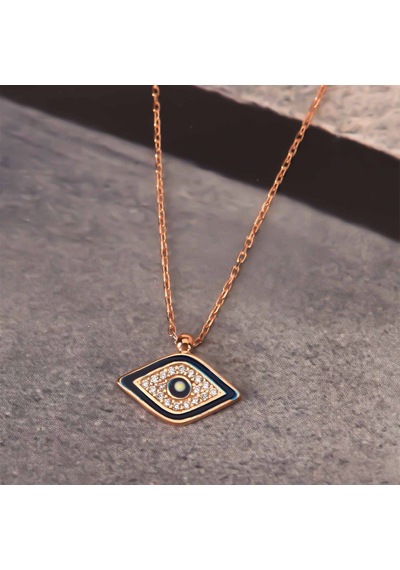 Zirkon Taşlı Pırlanta Montür Mineli Göz Desenli Rose Kaplamalı Gümüş Kolye Gold - Rose Gold - Gümüş