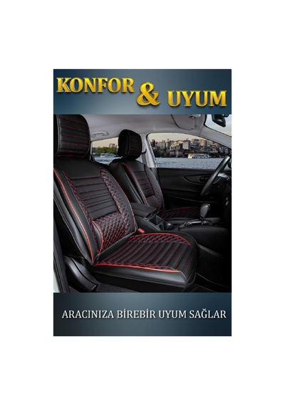 Renault Duster İle Uyumlu Lüx Deri Oto Koltuk Kılıfı Ön Arka Takım Safir Siyah Kırmızı Genel