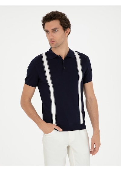 Lacivert Slim Fit Polo Yaka Triko T-shirt