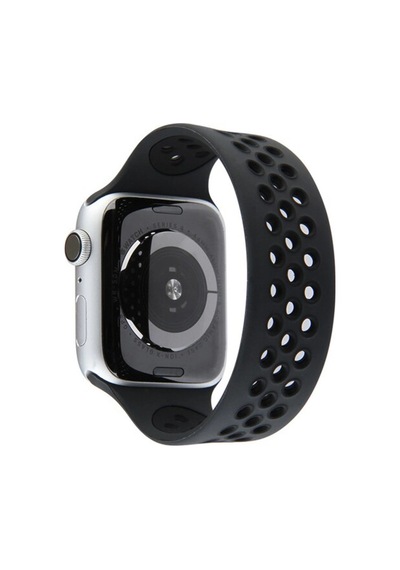 Apple Watch  Uyumlu- 42mm Ayarlı Delikli Silikon Kordon - Siyah-siyah