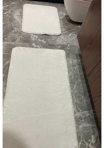 Villadia Home Textile 2'li Peluş Post Banyo Halısı Klozet Takımı Kaymaz Taban Yıkanabilir Banyo Paspası Beyaz