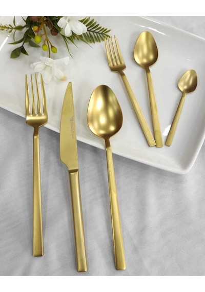 36 Parça Mat Gold Titanyum Çatal  Kaşık Seti Gri