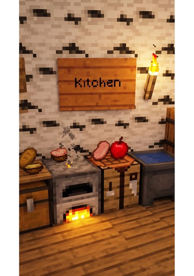 Minecraft Temalı Kitchen Ahşap Duvar Tabelası Dekoratif Gamer Odası Mutfak Kapı Süsü -