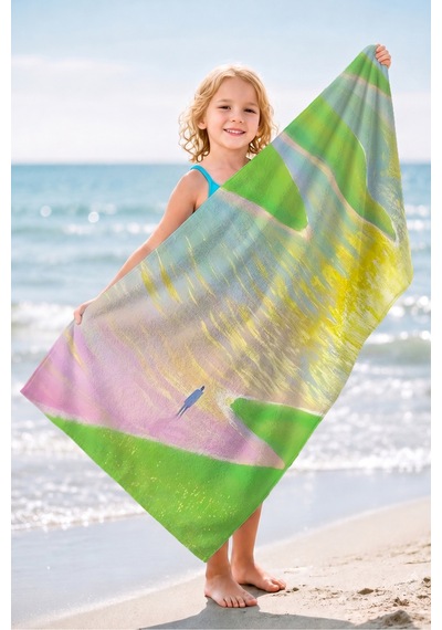 Soyut Manzara Deniz Plaj Havlusu - Pastel Modern Akdeniz Estetik Hızlı Kuruyan Mikrofiber Havlu Çok Renkli