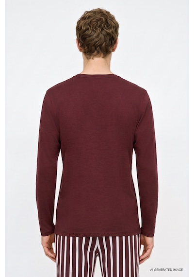 Ac&Co / Altınyıldız Classics Erkek Bordo 2'li %100 Pamuk Yumuşak Dokulu Yan Cepli Çizgili Pijama Takımı