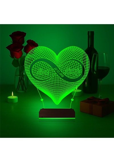 Luvivia Kalp Sonsuzluk Sevgiliye Hediye Kişiye Özel 3d Lamba - Masa Gece Lambası