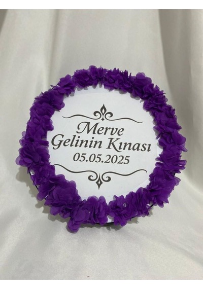 Gelin Tefi 30cm,özel Tasarımtef Lazer Güllü, İsim Ve Tarih Yazılı Düğün Kına Tefi Mor