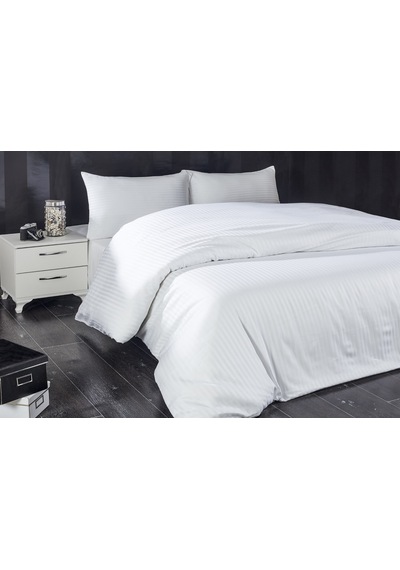 Komfort Home Tek Kişilik Çizgili Pamuk Saten Nevresim Seti (Beyaz