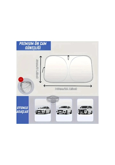 Bay Premium Katlanır Oto Ön Arka Cam Güneşliği Metalize Isı Yalıtımlı Çantalı 150x70cm Najmaddin