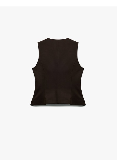 Koton Slim Fit Bisiklet Yaka Düğmeli Peplum Blazer Yelek Kahverengi 7wak20005pw Kahve