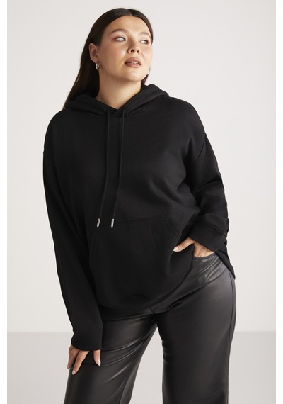 ETHIQUET TEREZABB Kadın Içi Polarlı Yumuşacık Comfort Fit Kapüşonlu Kanguru Cep Siyah Büyük Beden Sweatshirt
