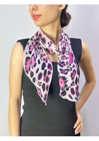 Gönülden Tasarım 135x15 Cm Leopar Desenli Fuşya Kadın Fular Boyun Bağı Renkli