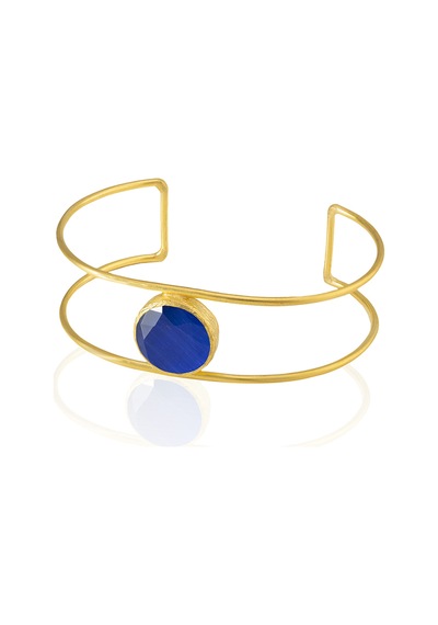 Kadir Jewellery 22 Ayar Altın Kaplama Zirkon Taşlı Ayarlanabilir Vintage Bilezik Parlement Mavisi
