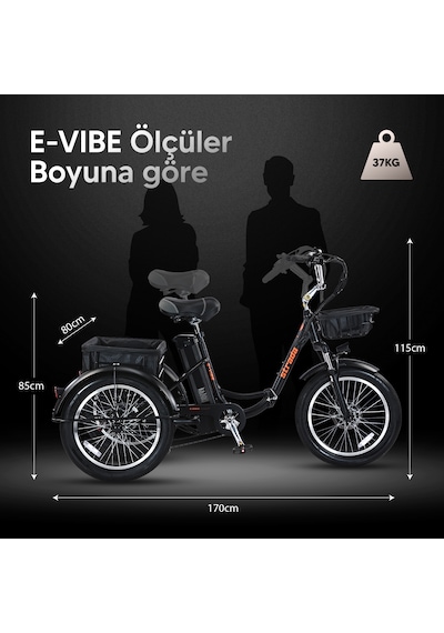 Stradacycles E-VIBE Hidrolik Disk Üç Tekerlekli Elektrikli Bisiklet