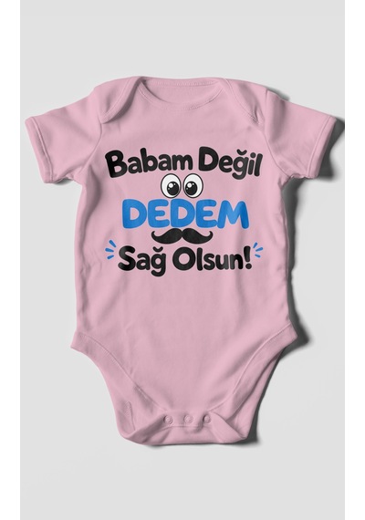 Morivokids Babam Değil, Dedem Sağolsun. Kısa Kollu Bebek Body %100 Pamuk Koyu Pembe