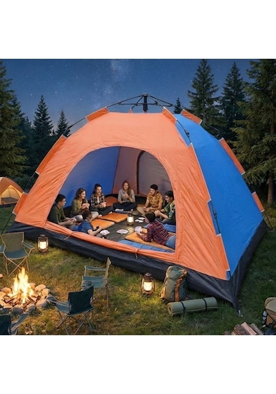 Buffer 10 Kişilik Otomatik Kurulum Kamp Çadırı Outdoor , Suya Dayanıklı Hızlı Kurulum Piknik Ve Doğa İçin Geniş Aile Mavi - Turuncu