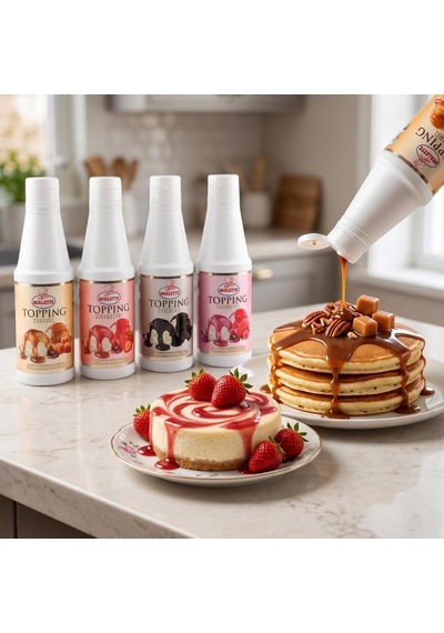 Ovalette Topping 4 Lü Sos Seti Çilek, Karamel, Çikolata Ve Frambuaz 1 Kg Waffle, Pancake Ve Tatlı Sunumları İçin Profesyonel Sos Seti