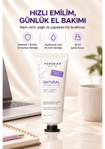 Purebien Skin Lab Natural El Kremi Seramid, Ectoin Ve Hyalüronik Asit İçeren Yoğun Nem Bakımı 50 Ml Diğer 02785743