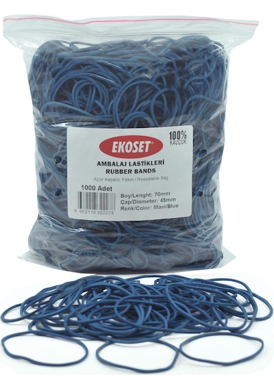 Ekoset Mavi Paket Ambalaj Para Lastiği 1000 Adet 70Mm