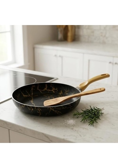 Desert Maxi Tava Siyah Gold Desenli Şık Tasarımlı Geniş Pişirme Tavası 26 Cm - 28 Cm Ölçü Seçenekleri 26 Cm Açık Bakır