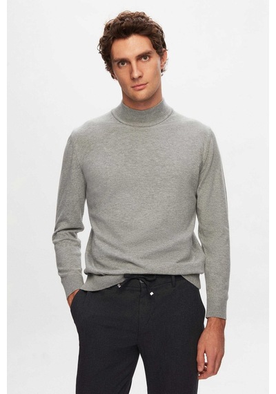 D's Damat Regular Fit Gri Pamuk Karışımlı Yarım Balıkçı Triko Kazak Gri