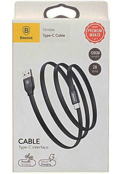 Baseus Nimble 2A Type-C Şarj ve Data Kablosu 1.2 Metre Siyah CATMBJ-AO1