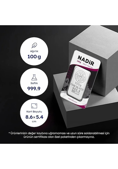 Nadir 100 Gram 999,9 Saf Külçe Gümüş 100 Gr Yatırımlık Gümüş
