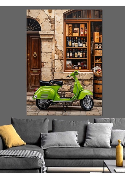 Ahşap Tablo Yeşil Scooter Sokak Lambası