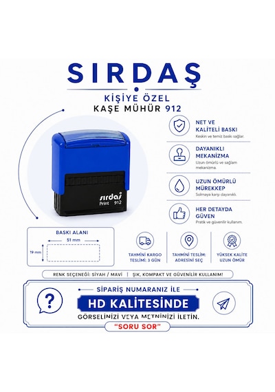 Sırdaş 912 Kişiye Özel Kaşe Açık Mavi