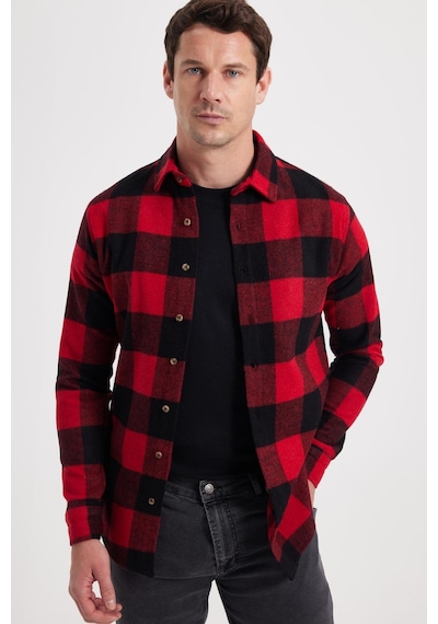 Tudors Erkek Slim Fit Dar Kesim Kareli Kışlık Oduncu Gömlek-42339 Kırmızı