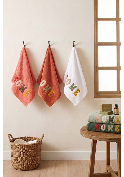 Home Nakışlı %100 Pamuklu 5'li Havlu Seti 50x90 Cm Çok Renkli