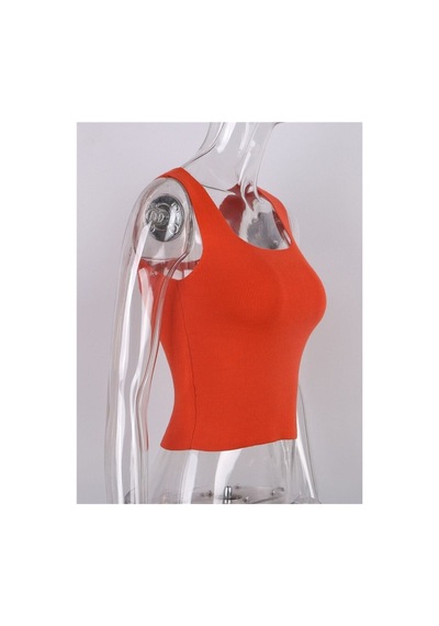 Pazarız Turuncu Kare Yaka Atlet Triko Bluz Crop S / M / L Beden Uyumlu Turuncu