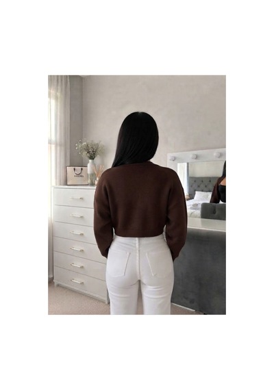 Flex Fashıon Kadın Sokak Modası Akrilik Crop Triko Hırka Kahve Kahverengi - 928384069 Kahverengi - 928384069 Kahverengi