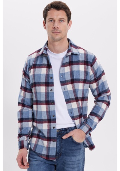 Tudors Erkek Slim Fit Dar Kesim Kareli Kışlık Oduncu Gömlek-42207 Mavi Tudors Erkek Slim Fit Dar Kesim Kareli Kışlık Oduncu Gömlek-42207 Mavi