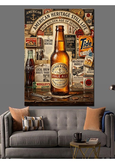 American Heritage Bira Reklam Tabelası Dekoratif Kanvas - Mdf Ahşap Tablo