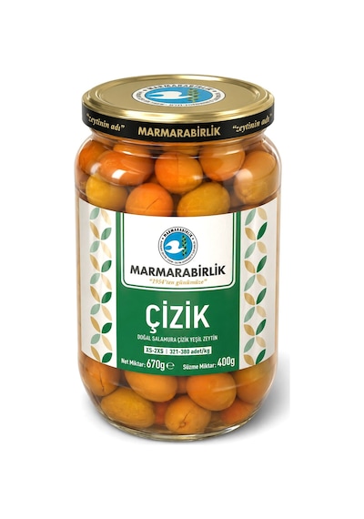 Marmarabirlik Yeşil Çizik Zeytin 400 Gr Cam Xs-2xs X 4 Adet
